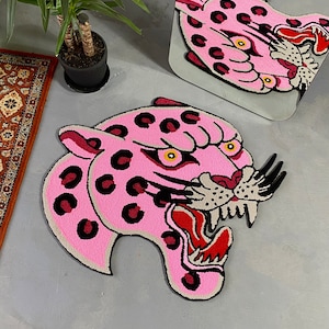 Pink Panther Tufted Rug, Pink Panther Area Rug, Living room floor mat, Personalized Tufted Rug, Bedroom Rug, Tibetian tiger rug