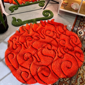 Anime themed 3D Tufted Rug, Handmade Fluffy Rug, Anime Rug, Anime Fan Gift, Fire Plush Rug