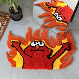 Tufted Fire 3D Rug, Custom tufted fire rug, Funny meme carpet
