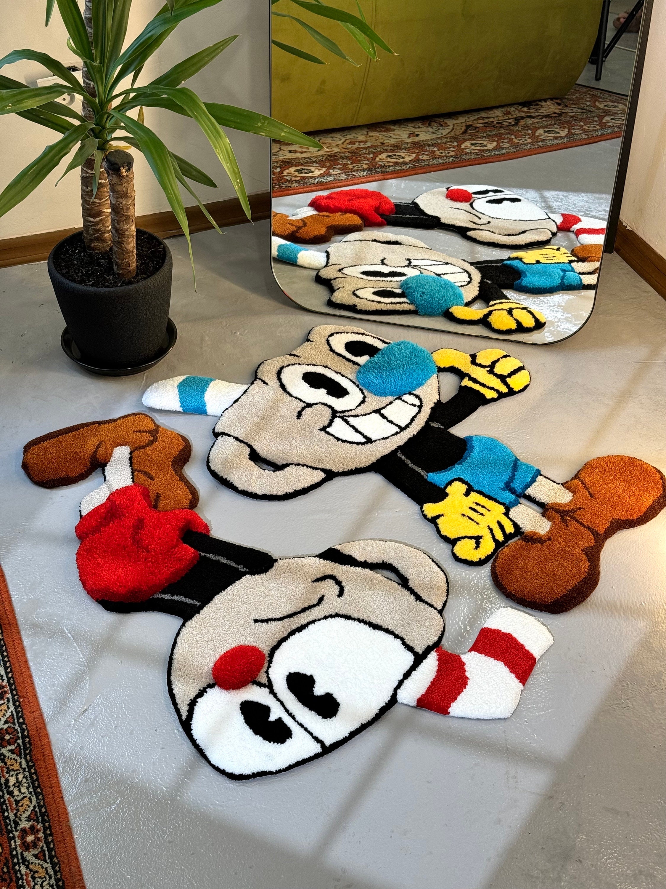 Couple Tufted Characters 3D Rug, Cute Cups Rug, Stylish Rug, Handmade floor art, Fluffy tufted Rug, Videogame rug
