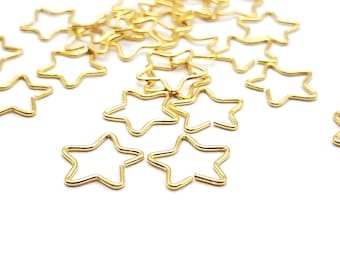 Gold Plated Stainless Steel Star Jump Rings, Jewelry Making Supply (11.5mm)