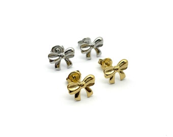 14K Gold Plated Stainless Steel Bowknot Earring with Earring Backs, Earring Supply, Jewelry Findings