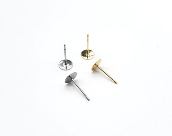 Stainless Steel Earring Post in Gold, Steel, Stud Earring Findings for Jewelry Making