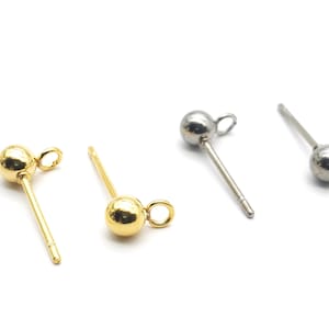 Stainless Steel Ball Stud Earring with Loop, Gold Steel Earring Findings