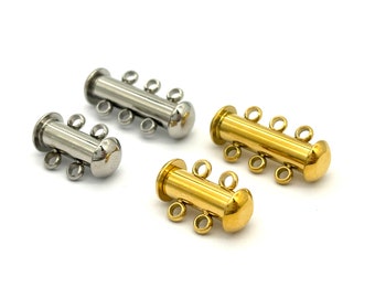 Stainless Steel Gold Plated Slide Lock Clasps, Necklace Jewelry Findings