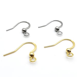 18K Gold Plated Stainless Steel Earring Hooks, French Earring Hooks with Ball and Loop