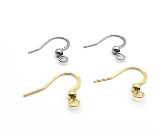 18K Gold Plated Stainless Steel Earring Hooks, French Earring Hooks with Ball and Loop