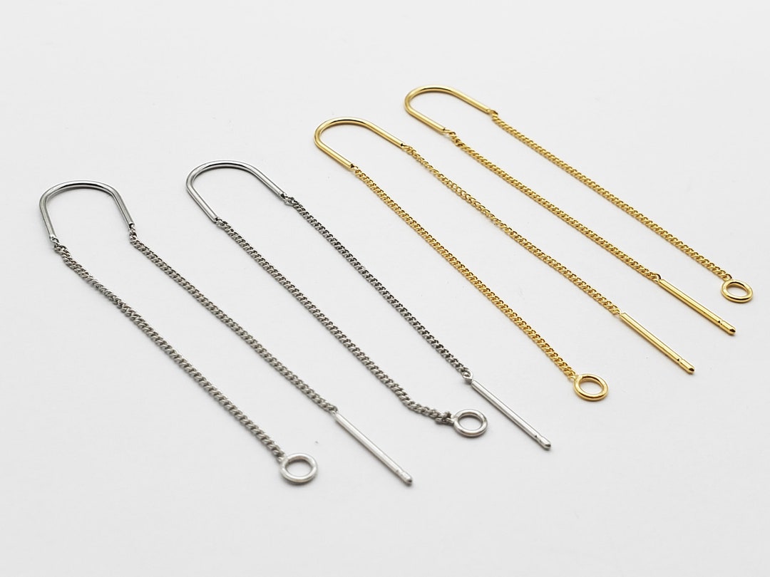 18k Gold Platinum Plated Ear Threads, Chain Ear Threader, Earring