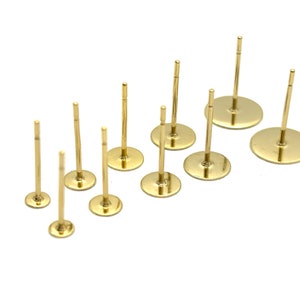 24K Gold Plated Stainless Steel Earring Post, Stud Earring Findings for Jewelry Making