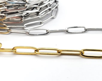 Stainless Steel Paperclip Flat Chain, Bulk Chain, Soldered Chain By Foot Jewelry Supplies