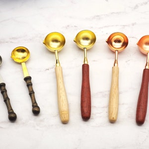 Wax Melting Spoon for Wax Seal Stamp Wax Seal Spoon Brass Wax Spoon  Stainless Steel Spoon Wooden Handle Wax Spoon Wax Melter 