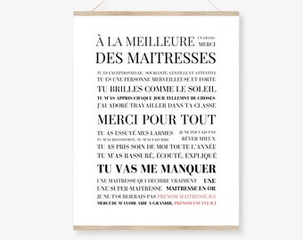 A personnaliser avec prénoms enfant et maitresse - Cadre maitresse - Cadeau maitresse - Cadeau fin année - Affiche définition maitresse