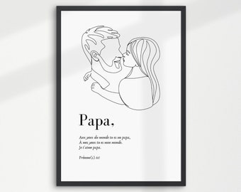 A PERSONNALISER Cadeau Noël Papa, Affiche citation papa personnalisée avec vos prénoms, Illustration au trait père et sa fille, super papa