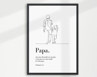 A PERSONNALISER Cadeau Noël Papa, Affiche citation papa personnalisée avec prénom enfant, Illustration au trait père et son fils, super papa