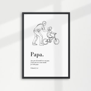 Father&#39;s day gift to custom with names - Father&#39;s day customizable poster - Line art portrait dad and daughter, with a quote on fathers