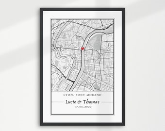 Personalized couple poster, city poster of their first meeting, date and GPS coordinates - Couple gift, Valentine's Day gift for men