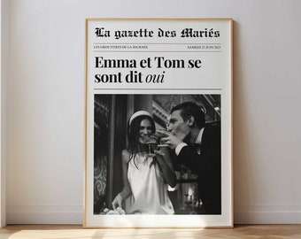 Retro poster voor getrouwd stel in krantenstijl "Ze zeiden JA" - Huwelijkscadeau, huwelijksverjaardag - Gepersonaliseerde poster voor stellen, Gazette