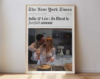 Gepersonaliseerde koppelposter, Valentijnsdagposter - Paarposter in retro krantenstijl, met foto en ontmoetingsdatum - Valentijnsdagcadeau