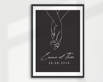 Personalized couple poster - Couple date poster - Couple first name poster - Couple gift idea - Couple illustration - Intertwined hands