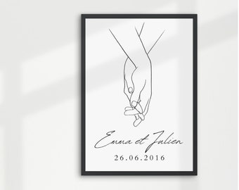 Personalized couple poster - Couple date poster - Couple first name poster - Couple gift idea - Couple illustration - Intertwined hands