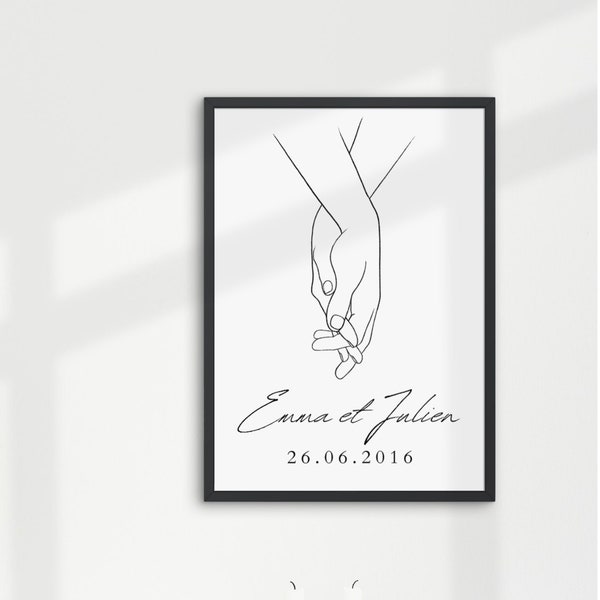 Personalized couple poster - Couple date poster - Couple first name poster - Couple gift idea - Couple illustration - Intertwined hands