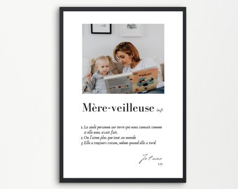 Póster personalizado de mamá - Regalo del Día de la Madre - Definición mamá - Regalo de foto de mamá - Regalo personalizado de mamá - Mereveilleuse