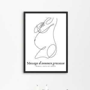Cartel minimalista de mujer embarazada - anuncio de embarazo - futura madre - dibujo lineal - PDF o impreso - Con o sin marco - A4, A3, A2,A1