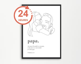 Father's day gift to custom with names - Father's day customizable poster - Line art portrait dad and daughter, with a quote on fathers