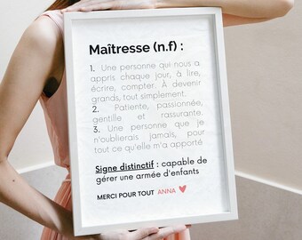 Om te personaliseren - Optioneel frame - Master definition poster - Gepersonaliseerd meesterscadeau - Bedankt meesteres - Master frame - Leraar