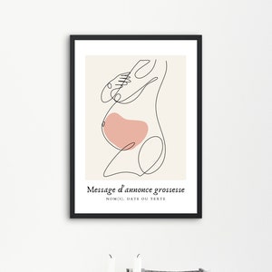 Minimalistisches Poster für schwangere Frauen - Schwangerschaftsankündigung - zukünftige Mutter - Strichzeichnung - PDF oder gedruckt - Mit oder ohne Rahmen - Boho - Beige