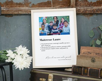 To personalize with photo and text - End of year teacher gift - Teacher gift - Classy photo poster with teacher definition - A4/A3