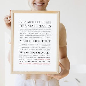 A personnaliser avec prénom des élèves - Cadeau remerciement maitresse / maitre - Cadeau fin année de la part de la classe - Texte maitresse