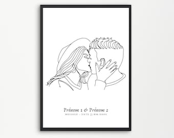 TO PERSONALIZE, couple poster with first names, couple date, meeting place, personalized message, original men's gift, couple gift