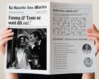 The Wedding Gazette, 4 pages, to personalize and print yourself. Wedding program, wedding guest gifts, wedding games, newspaper
