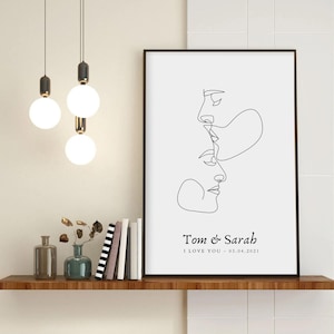 CARTEL DE PAREJA PERSONALIZADO con nombres, fecha y mensaje, arte lineal abstracto minimalista, idea de regalo de boda, regalo para novio navidad