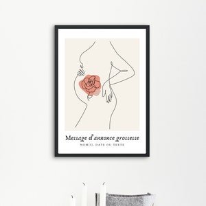 Cartel personalizado, anuncio de embarazo, ilustración de mujer embarazada, cartel de bebé, futura madre, anuncio de bebé original, opción marco