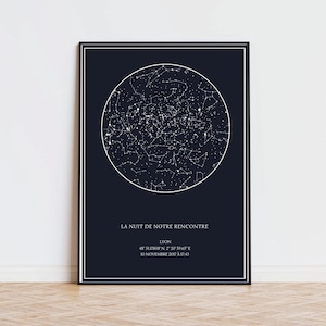 Affiche carte du ciel étoiles et constellations - Affiche couple personnalisée, cadeau saint valentin, cadeau pour lui, cadeau de mariage