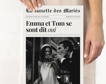 The Married Gazette, 2 pages, to personalize and print yourself. Wedding program, wedding gift for guests, wedding games, newspaper