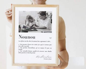 Cadeau nounou - Nounou personnalisé, Merci nounou, cadre définition nounou avec photo, cadeau nounou fin d'année, cadeau nounou personnalisé