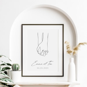 Affiche couple personnalisé  - Affiche couple, affiche main, cadeau couple personnalisé, dessin mains, cadre couple, cadre personnalisé