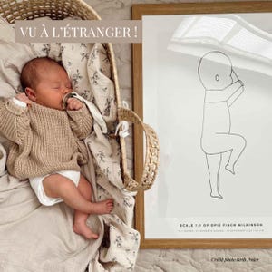 Póster de nacimiento - Póster de nacimiento personalizado - Ilustración de bebé a tamaño real 1:1 - Marco de nacimiento personalizado - Marco para bebé