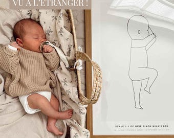 Geboorteposter - Gepersonaliseerde geboorteposter - 1:1 levensgrote baby-illustratie - Gepersonaliseerd geboorteframe - Babyframe