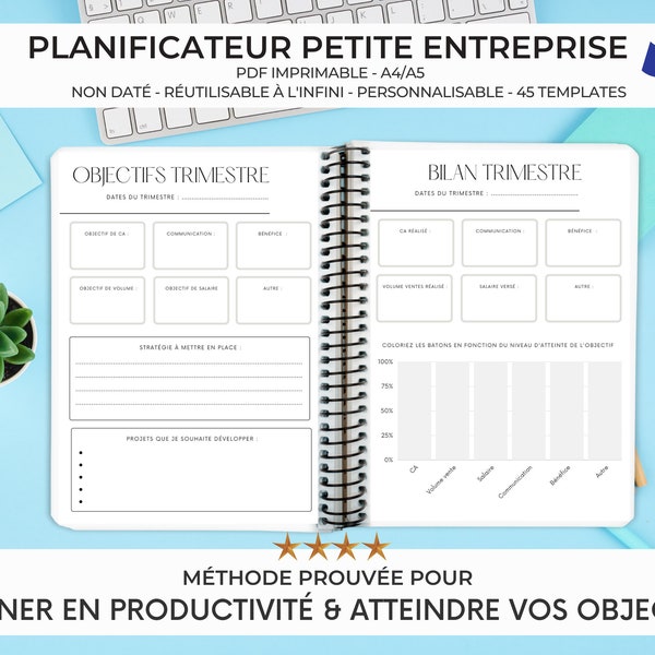 Planificateur entreprise, agenda entrepreneur, organisation entrepreneur, carnet manifestation, planner imprimable entrepreneur, objectifs