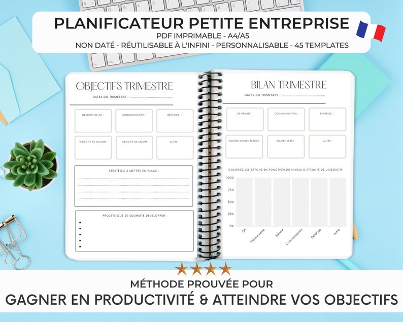 Planificateur entreprise, agenda entrepreneur, organisation entrepreneur, carnet manifestation, planner imprimable entrepreneur, objectifs image 1