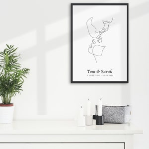 CUSTOM COUPLE POSTER with names date and message, minimalist abstract line art, wedding gift idea, gift for boyfriend christmas image 2