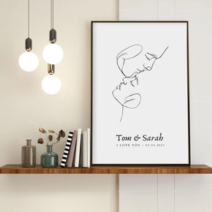CUSTOM COUPLE POSTER with names date and message, minimalist abstract line art, wedding gift idea, gift for boyfriend christmas image 2