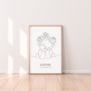Personalisiertes Geburtsplakat für Mädchen, personalisiertes Babygeschenk für Mädchen, minimalistische Babyillustration, minimalistisches Geburtsplakat mit Vornamen