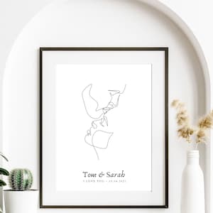 CUSTOM COUPLE POSTER with names date and message, minimalist abstract line art, wedding gift idea, gift for boyfriend christmas image 3