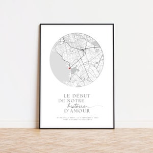 Cadeau noël couple, affiche couple personnalisée, affiche lieu première rencontre coordonnées GPS, Là où tout a commencé, Cadeau pour lui.