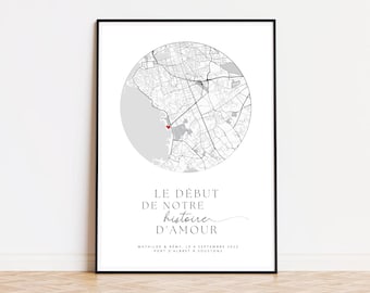 Christmas gift for couple, personalized couple poster, poster of first meeting place GPS coordinates, Where it all began, Gift for him.